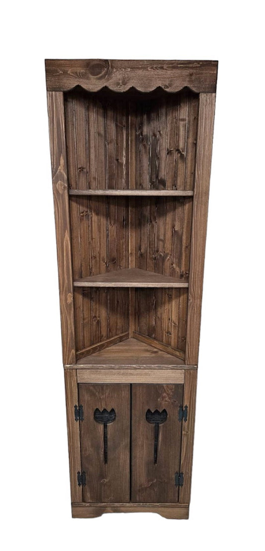 Rustic Corner Hutch TULIP doors, Corner Hutch, Solid pine hutch, Farmhouse style corner hutch, Country Decor