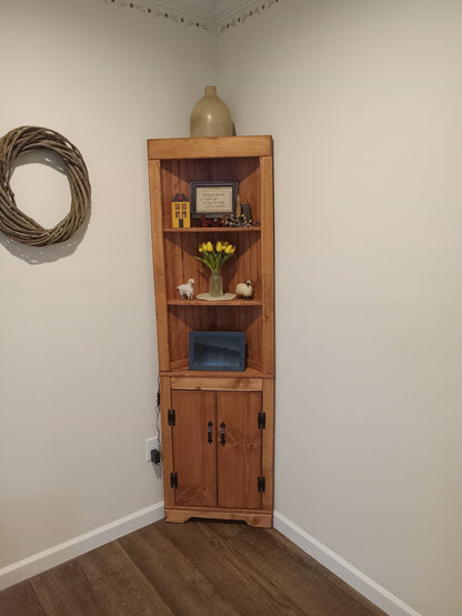 Rustic Corner Hutch SOLID doors, Kitchen corner hutch, Wood hutch, Pine hutch, Primitive Corner Hutch, Farmhouse corner hutch, handmade