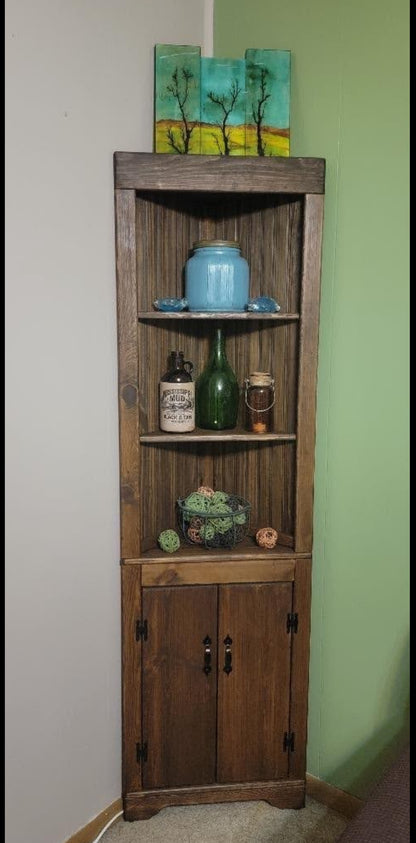 Rustic Corner Hutch SOLID doors, Kitchen corner hutch, Wood hutch, Pine hutch, Primitive Corner Hutch, Farmhouse corner hutch, handmade