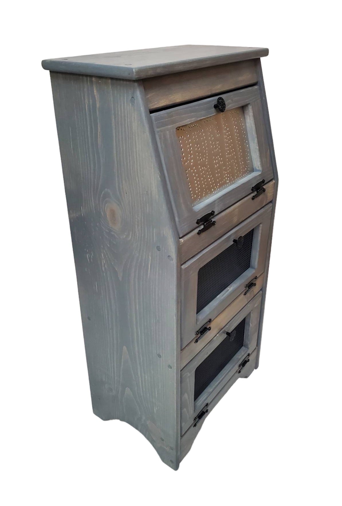 Vegetable Bin/Breadbox (punched tin “bread”), vegetable bin, vegetable storage, rustic vegetable storage